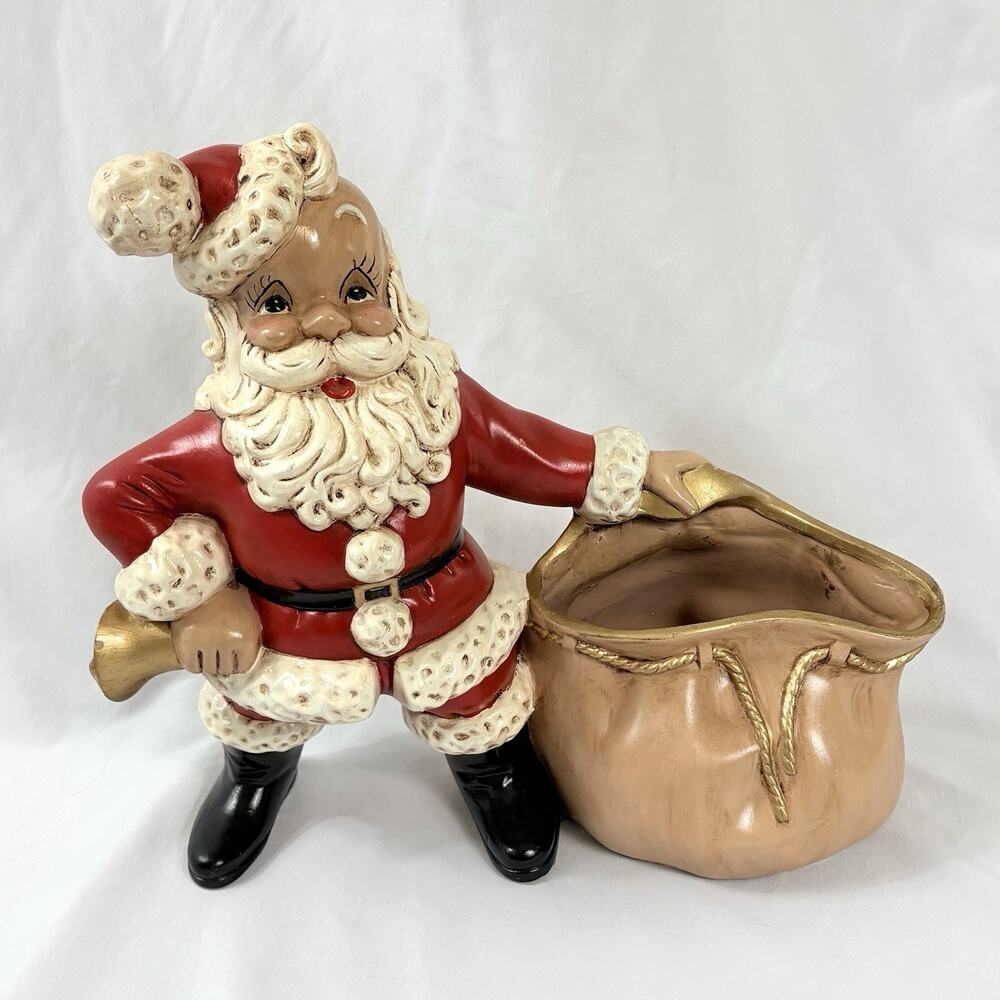 Vintage 1970s Atlantic Mold Ceramic Santa Claus w/ Toy Bag Christmas Planter